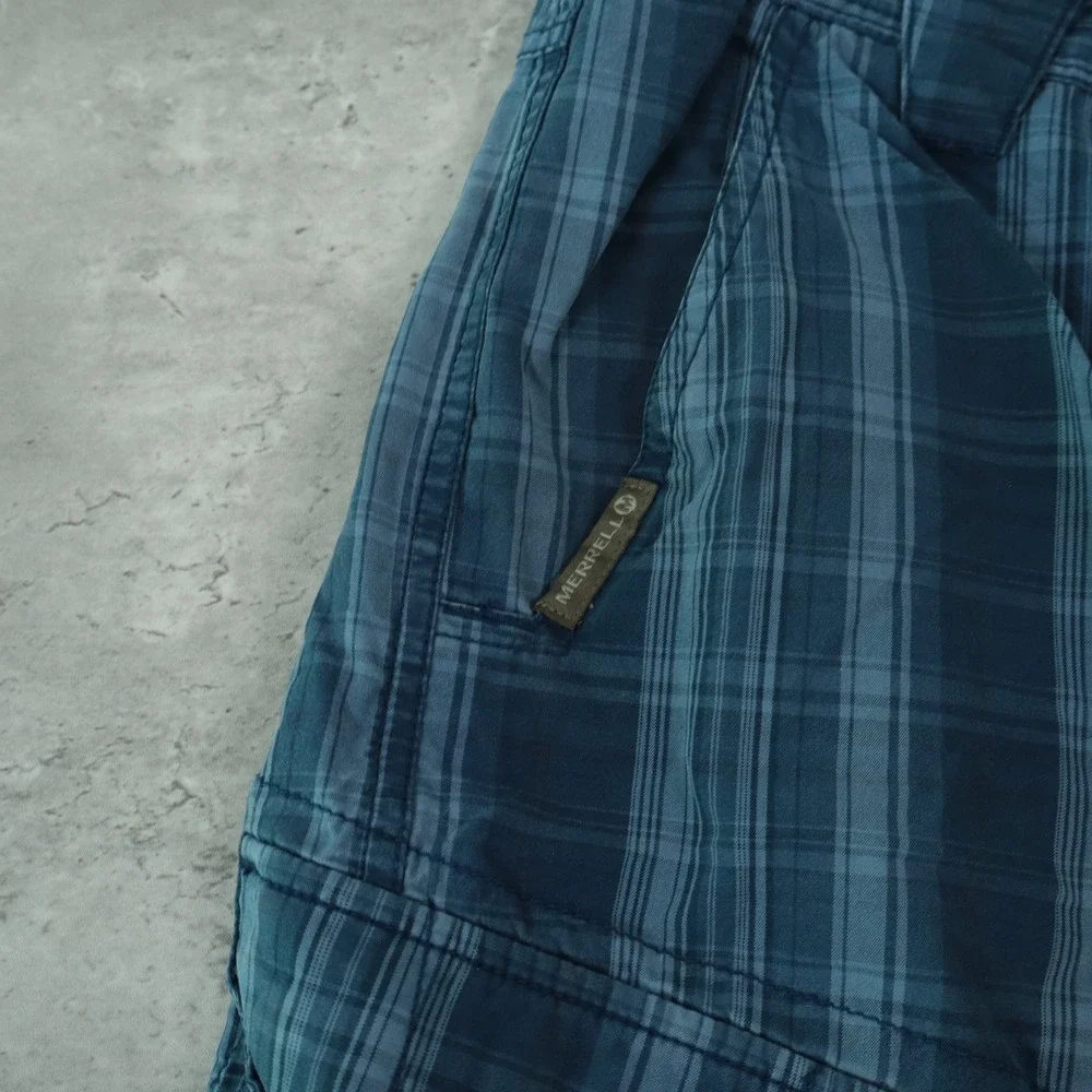 Merrell Cargo Shorts Plaid 34 Blue Hiking Outdoors Gorpcore Utility